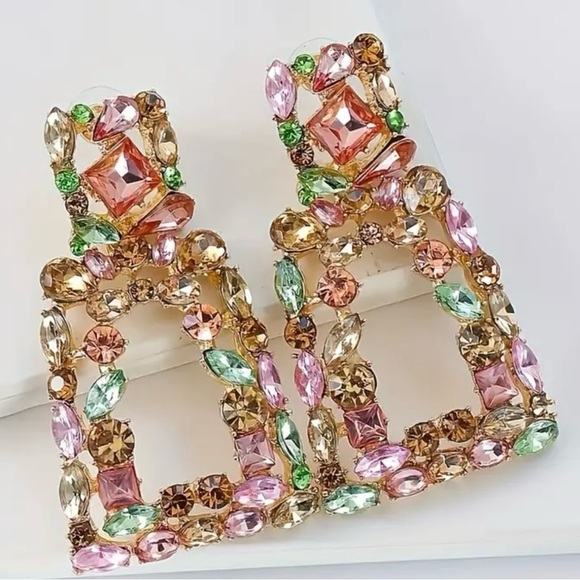 Multi Color Rhinestone Earrings - Picture 5 of 5